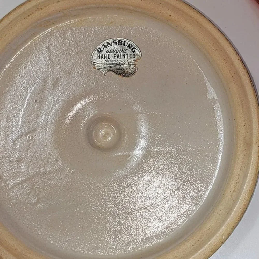 Ransburg 1930s Floral Ceramic Vintage Bean Pot with Lid